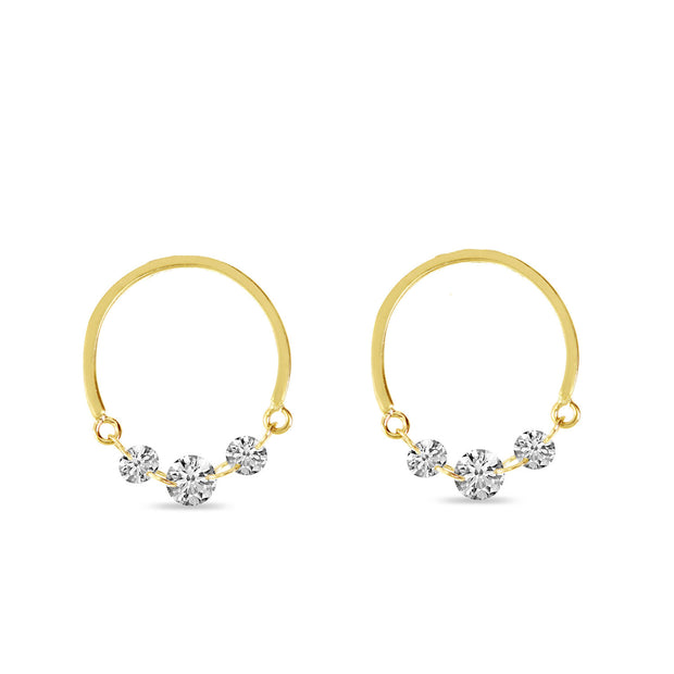 14K Yellow Gold & Diamond Front Hoops