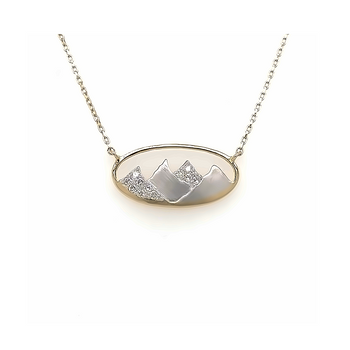 Oval Mountain Diamond Necklace in Two-Tone 14K (.17 ctw)