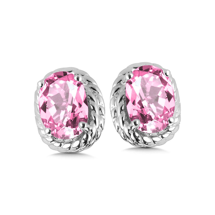 Sterling Silver & Pink Sapphire Studs