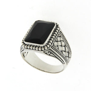Emerald Cut Black Onyx Ring in Sterling Silver