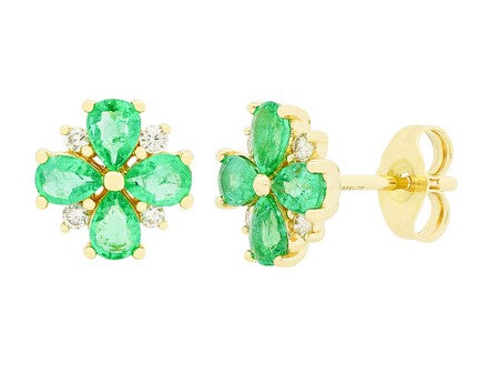 14K Yellow Gold Earrings w/ Emeralds & Diamonds