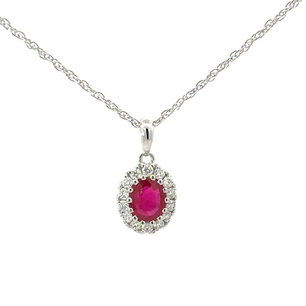 18K White Gold Ruby and .13ctw
