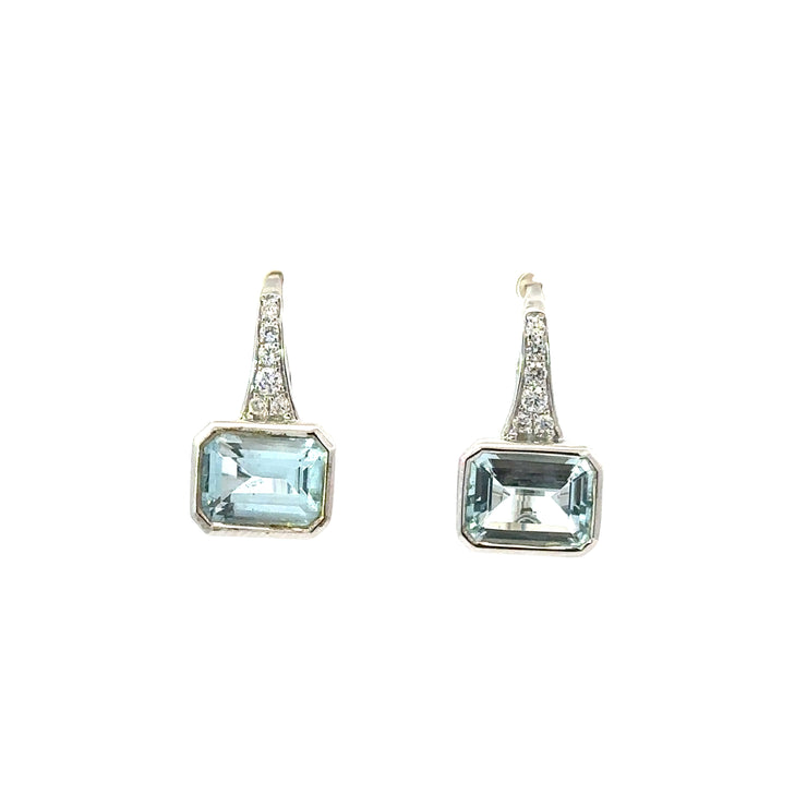 Aquamarine and Diamond Earrings in 14K White Gold