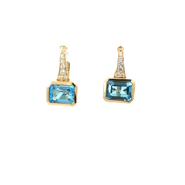 Blue Topaz & Diamond Earrings in 14K Yellow Gold