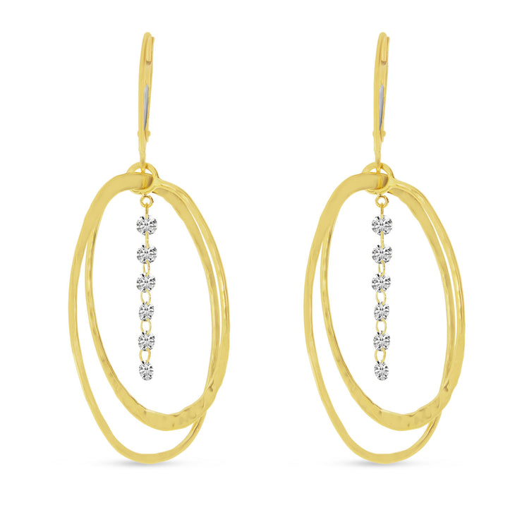 14K Yellow Gold Double Oval Diamond Earrings