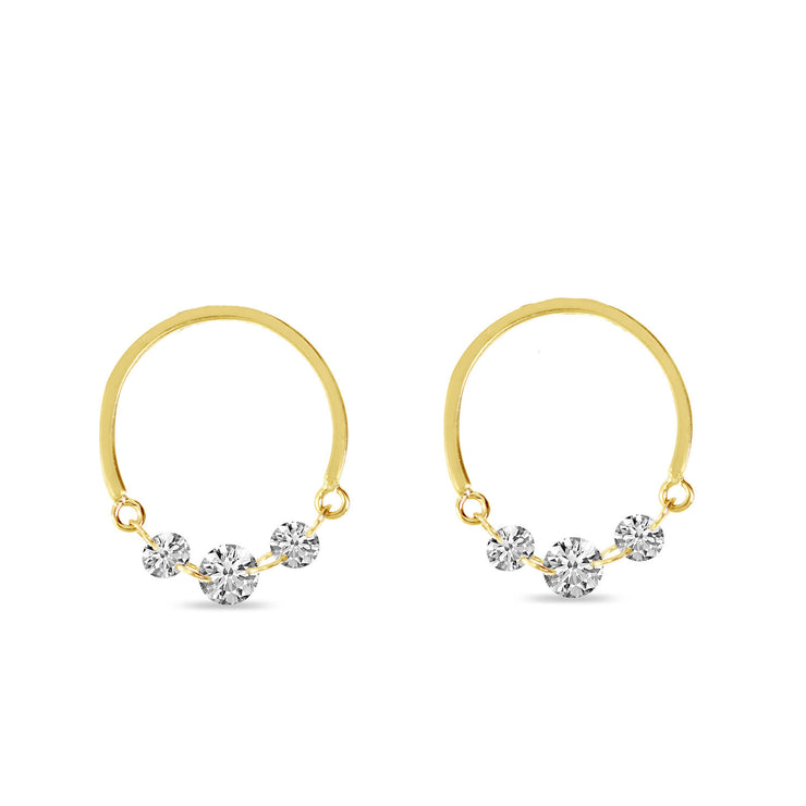 14K Yellow Gold & Diamond Front Hoops