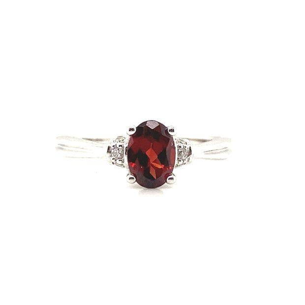 Garnet & Diamond Ring in 14K White Gold