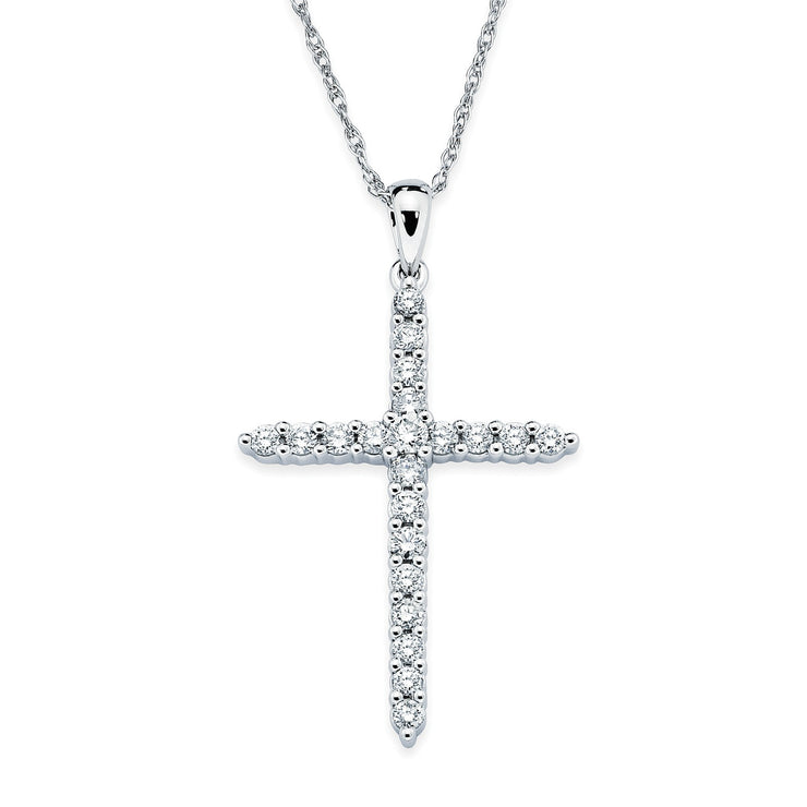 Diamond Cross Pendant in 14k White Gold (1/10 ctw)