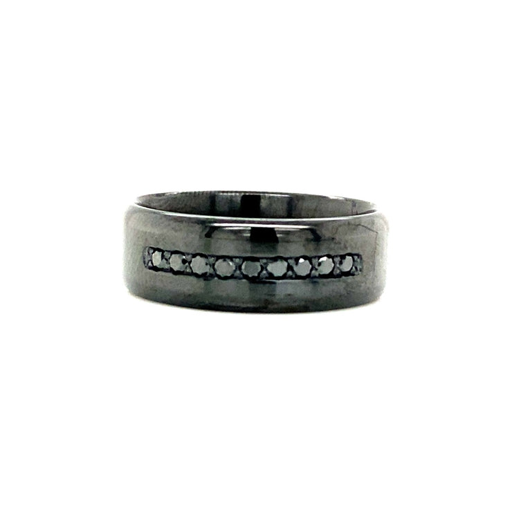 8mm Zirconium Polished Band w/ Black Diamonds