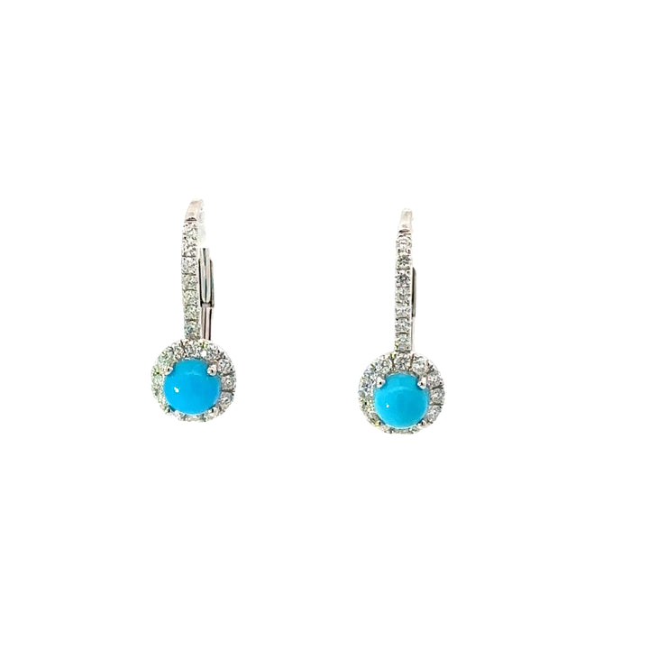 Turquoise & Diamond Earrings in 14K White Gold