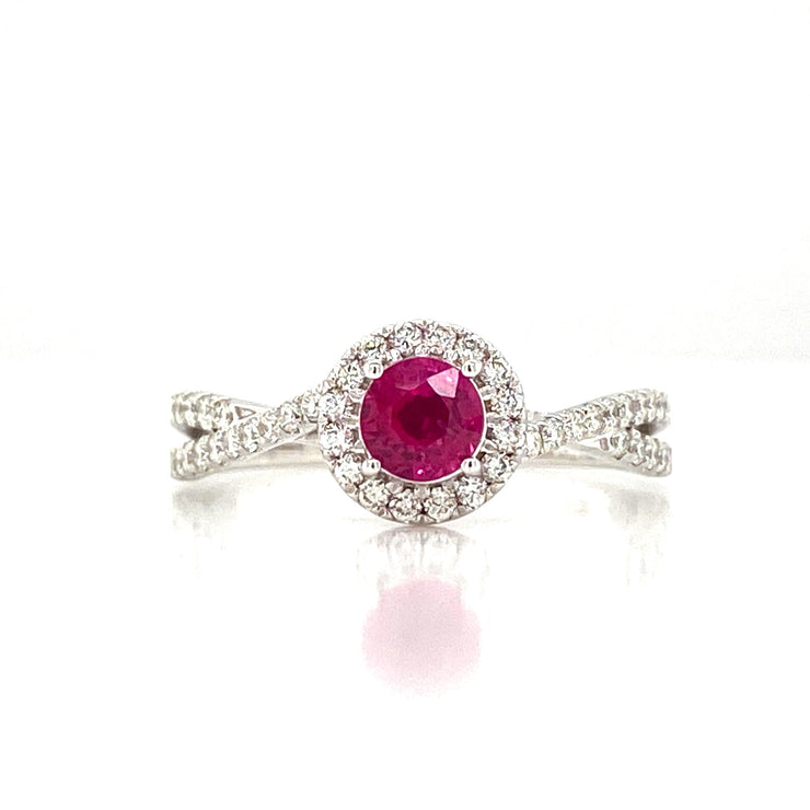 Ruby & Diamond Ring in 14K White Gold