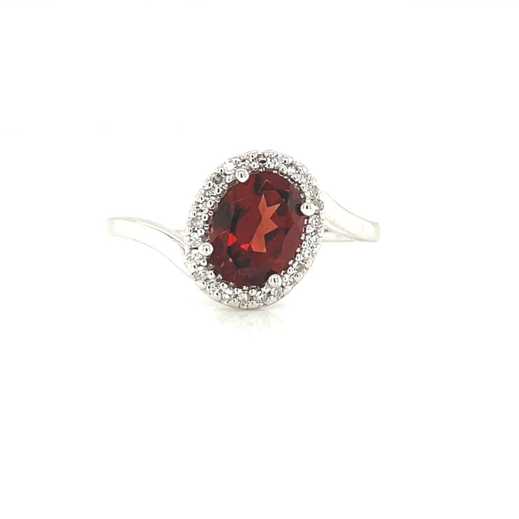 Garnet & Diamond Halo Ring in 14K White Gold