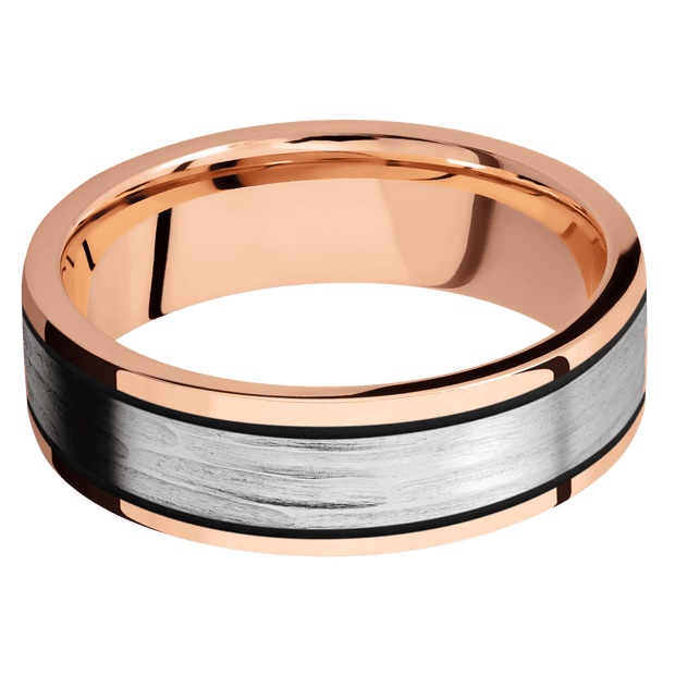 14K Rose Gold with Polish Finish and 14K White Gold Inlay