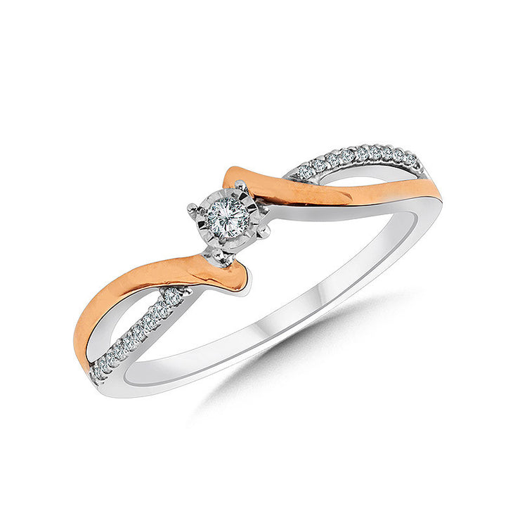 STERLING SILVER & ROSE GOLD DIAMOND SPLIT SHANK BYPASS PROMISE RING