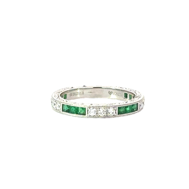 Emerald & Diamond Band in 18K White Gold