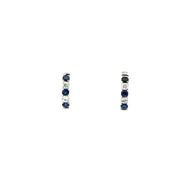 Blue Sapphire & Diamond Huggie Hoops in 14K White Gold