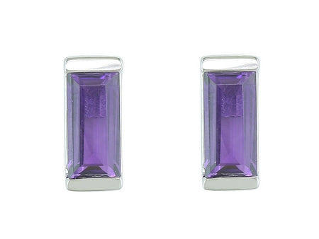Baguette Amethyst Studs in 14K White Goldj