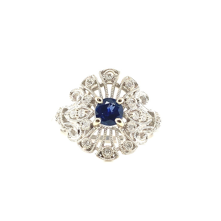 Blue Sapphire & Diamond Ring in 14K White Gold Ring