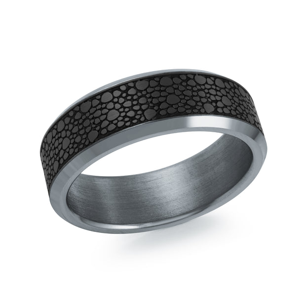 7mm Tantalum & Spotted Carbon Fiber Wedding Band (Size 10)