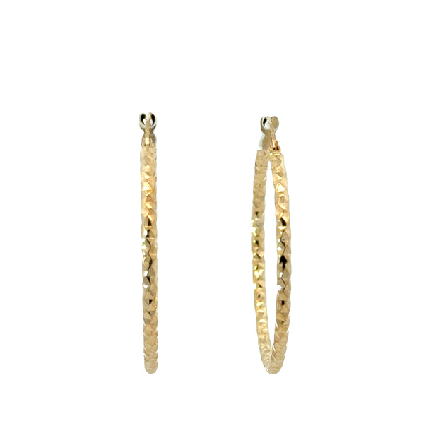 14K Yellow Gold Textured Hoop