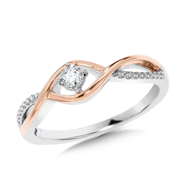 Rose Gold/Silver & Diamonds Crisscross Split Ring