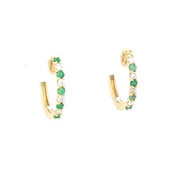 Emerald & Diamond Hinged Hoops in 14K Yellow Gold