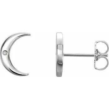 Diamond Crescent Earrings in Sterling Silver (.005 ctw)