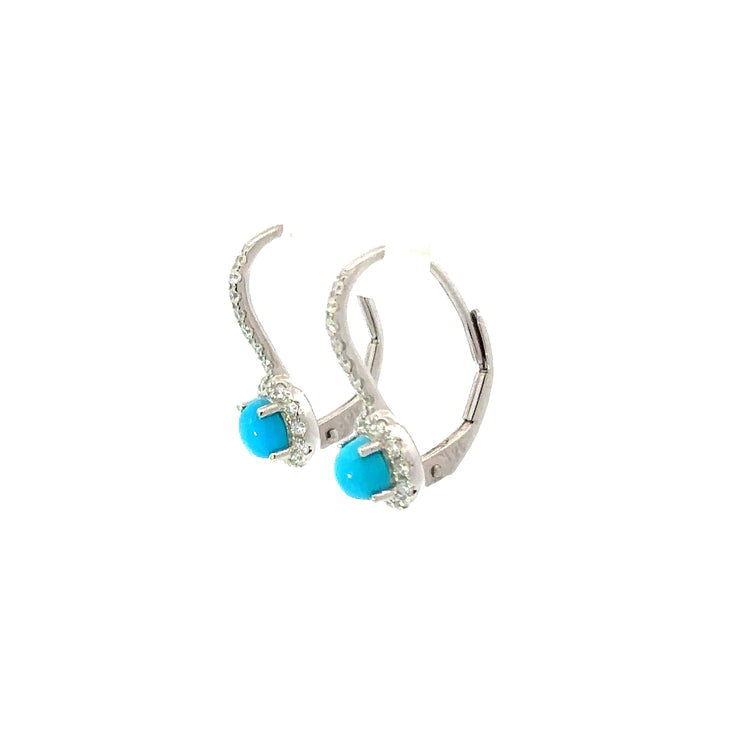 Turquoise & Diamond Earrings in 14K White Gold