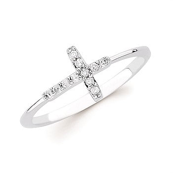 Diamond Cross Ring in 14K White Gold (1/10 ctw)