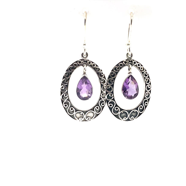 Sterling Silver Earrings w/ Tear Shaped Amethyst