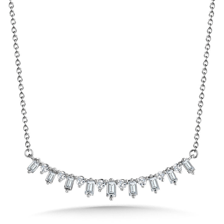 Baguette Diamond Curved Bar Pendant in 14K White Gold (1/2 ctw)