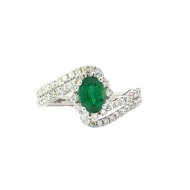 18K White Gold Emerald and Diamond ring