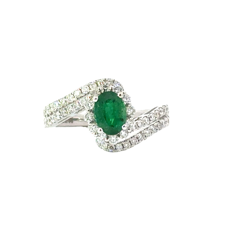 Emerald & Diamond Ring in 18K White Gold