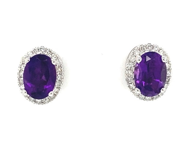 Amethyst & Diamond Studs in 14K White Gold