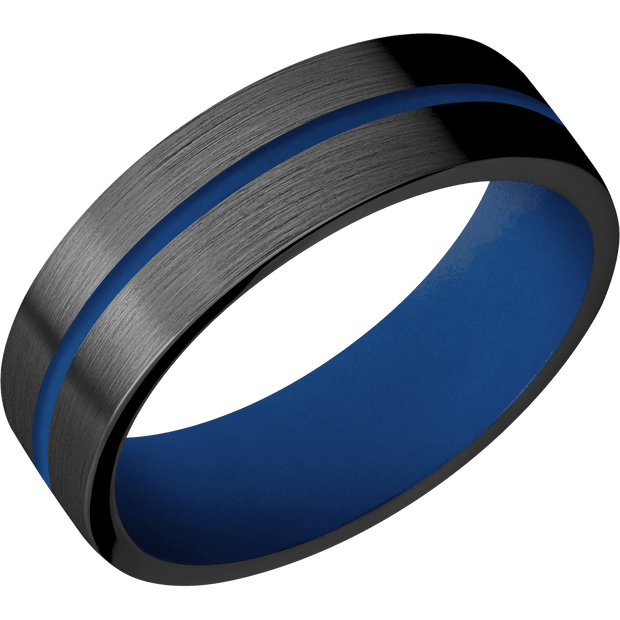 Zirconium with Satin Finish and Royal Blue Inlay and Royal Blue