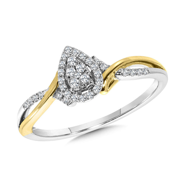 Pear Shaped Diamond Ring in Two-Tone 10K White & Yellow Gold