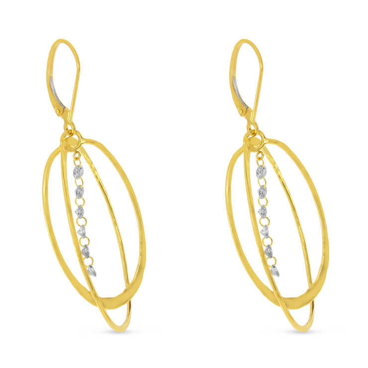 14K Yellow Gold Double Oval Diamond Earrings