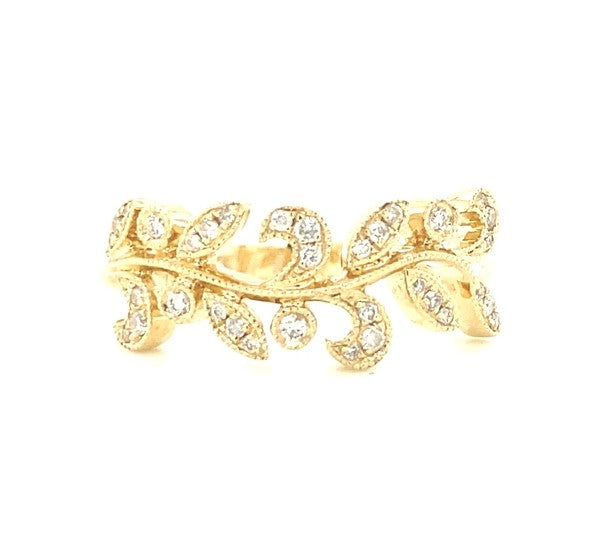 14K Yellow Gold & Diamonds Leaf Motif Ring