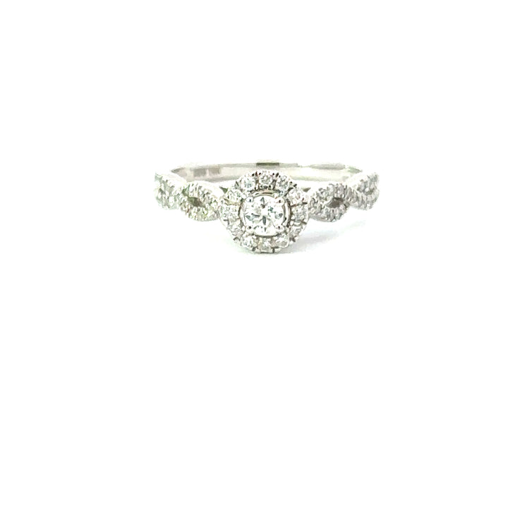 10K White Gold Spiral Engagement Ring w/ Diamonds