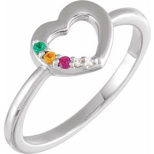 14K White 3-Stone Family Heart Ring Mounting