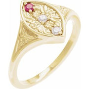 14K Yellow 2 mm Round 3-Stone Vintage-Inspired Family Ring Mounting