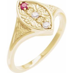 14K Yellow 2 mm Round 3-Stone Vintage-Inspired Family Ring Mounting