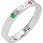 14K White 3-Stone Engravable Family Stackable Ring Mounting