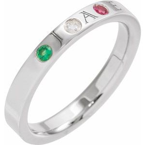 14K White 3-Stone Engravable Family Stackable Ring Mounting