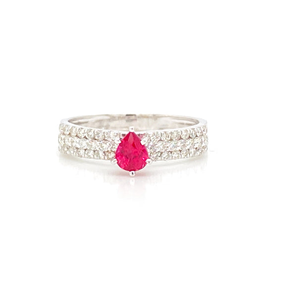 Pear Shape Ruby Diamond Pave Accented Ring