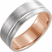 14K Rose & White 7 mm Comfort-Fit Band with Matte Finish Size 10