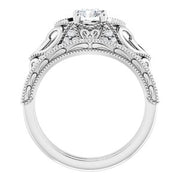 10K X1 White 5.2 mm Round Vintage-Inspired Engagement Ring Mounting