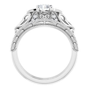 10K X1 White 5.2 mm Round Vintage-Inspired Engagement Ring Mounting