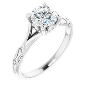 14K White 6.5 mm Round Solitaire Engagement Ring Mounting