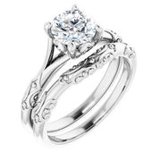 14K White 6.5 mm Round Solitaire Engagement Ring Mounting